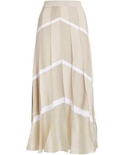 D.exterior Striped Pleated Skirt - Natural
