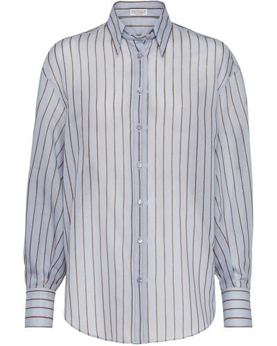Brunello Cucinelli Cotton Striped Shirt - Blue