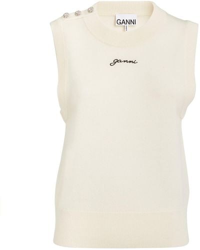 Ganni Merino Wool-cashmere Jumper Vest - White