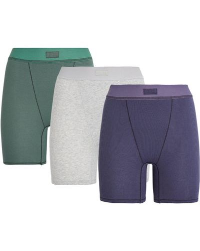 Skims Cotton Ribbed Boxer Shorts (pack Of 3) - Blue