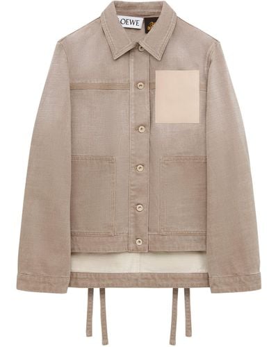 Loewe X Paula's Ibiza Anagram-patch Asymmetric-front Relaxed-fit Denim Workwear Jacket - Natural