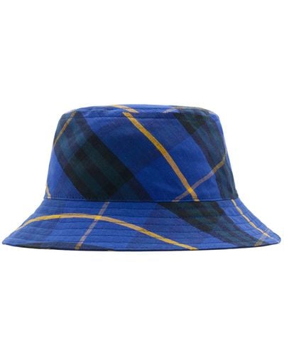 Burberry Linen Check Bucket Hat - Blue