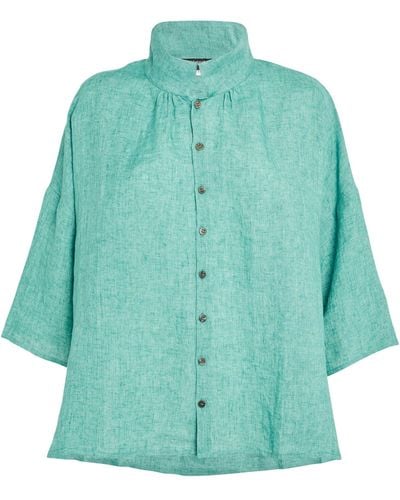 Eskandar Linen Cropped-sleeve Shirt - Green