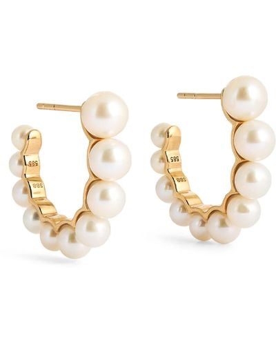 Sophie Bille Brahe Yellow Gold And Freshwater Pearl Boucle De Perle Hoop Earrings - Metallic
