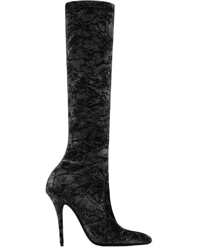 Saint Laurent Velvet Talia Knee-high Boots 110 - Black