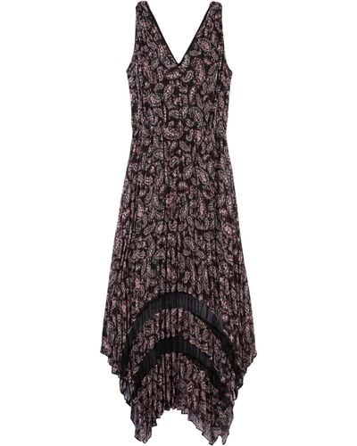 The Kooples Chiffon Pleated Paisley Dress - Brown
