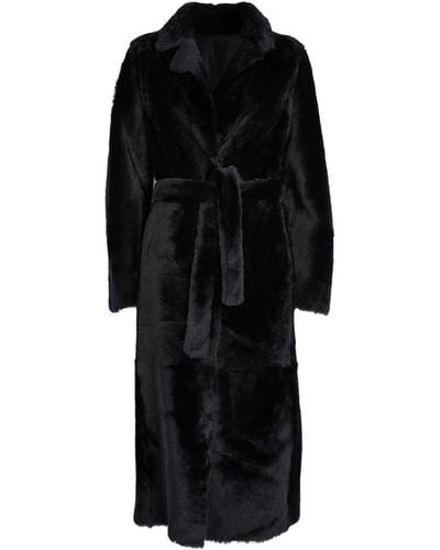 Yves Salomon Lamb Fur Wrap-around Reversible Coat - Black