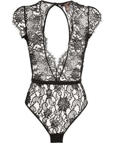 Coco De Mer Lace Plunge-neck Bodysuit - Black