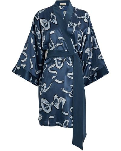 Olivia Von Halle Silk Mimi Kimono Robe - Blue