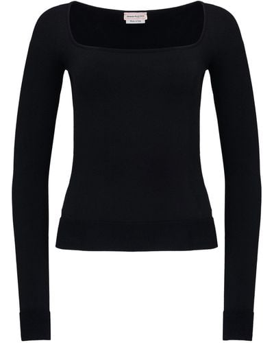 Alexander McQueen Knitted Square-neck Top - Black