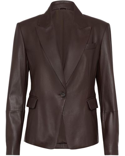 Brunello Cucinelli Leather Single-breasted Blazer - Brown