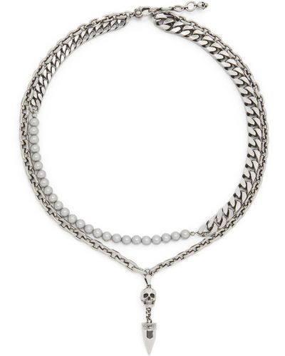 Alexander McQueen Faux Pearl Skull Necklace - Metallic