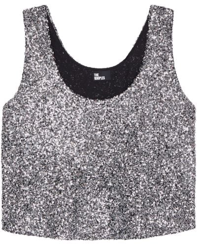 The Kooples Sequin Embellished Crop Top - Grey