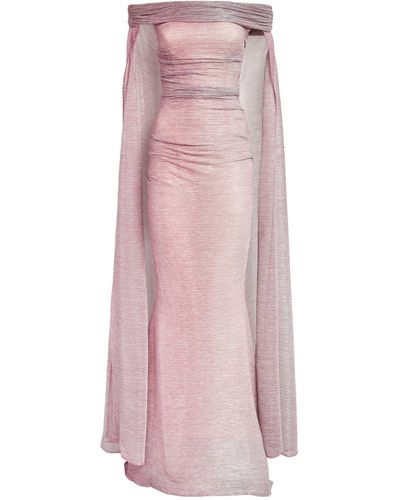 Talbot Runhof Metallic Cape-detail Gown - Pink