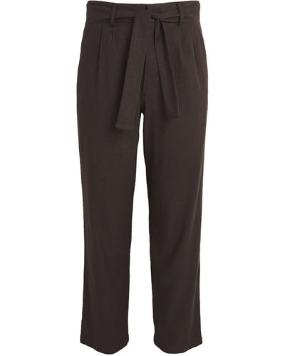 Commas Linen-blend Belted Straight Trousers - Grey