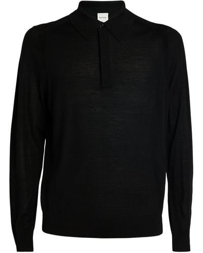 Paul Smith Merino Long-sleeve Polo Shirt - Black