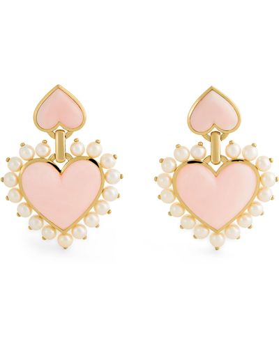 Emily P. Wheeler Yellow Gold, Pink Opal And Pearl Heart Earrings - Natural