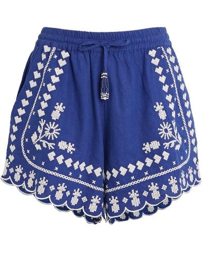 FARM Rio Embroidered Scallop-trim Shorts - Blue