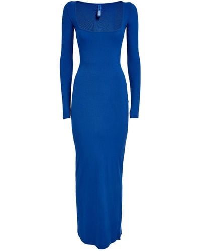 Skims Long-sleeve Soft Lounge Slip Dress - Blue
