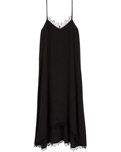 The Kooples Silk Lace-trim Midi Dress - Black