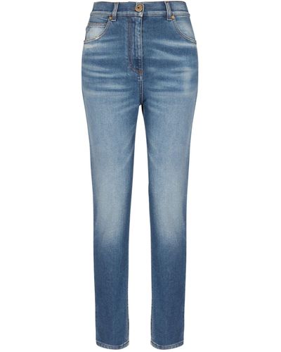 Balmain Faded High-rise Slim Jeans - Blue