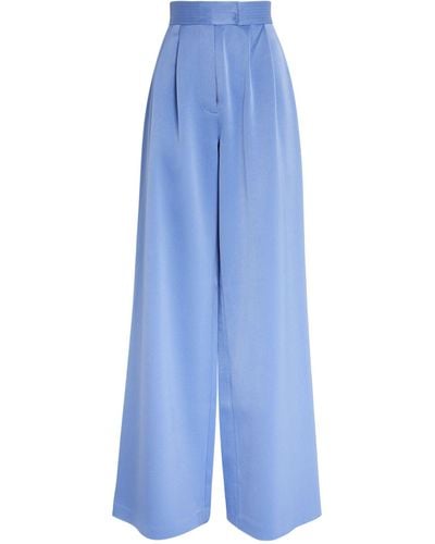 Alex Perry Satin Crepe Pleated Trousers - Blue