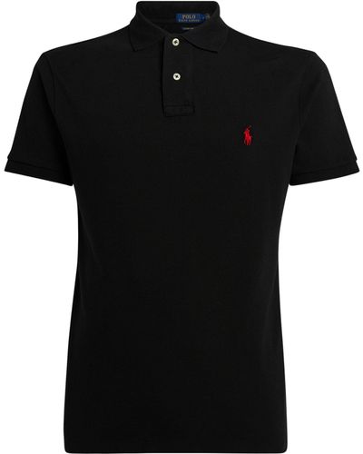 Polo Ralph Lauren Short-sleeved Logo-embroidered Custom-fit Cotton-piqué Polo Shirt - Black
