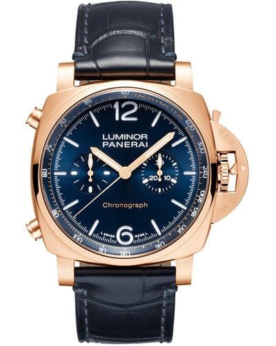 Panerai Rose Gold And Alligator Leather Luminor Watch 44mm - Blue