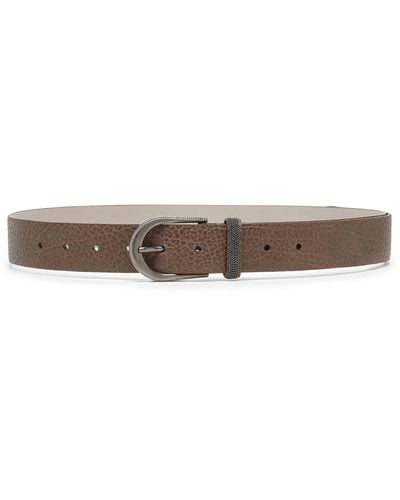 Brunello Cucinelli Leather Monili-trim Belt - Gray