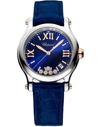 Chopard Rose Gold, Stainless Steel And Diamond Happy Sport Watch 36mm - Blue
