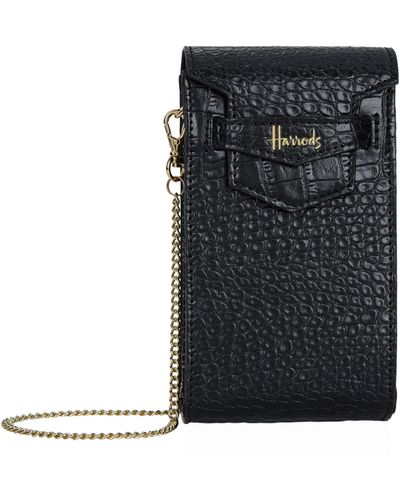 Harrods Mini Croc-embossed Nano Phone Bag - Black