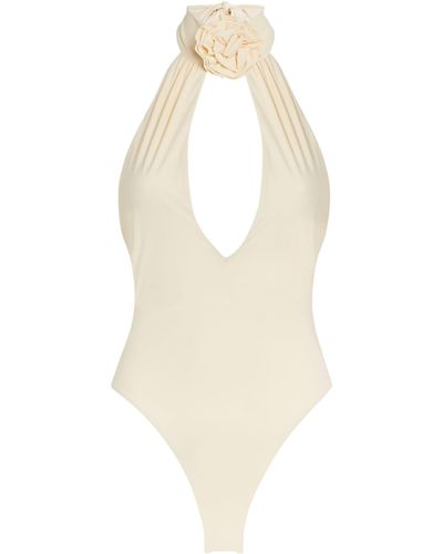Magda Butrym 3d Flower Halterneck Swimsuit - White