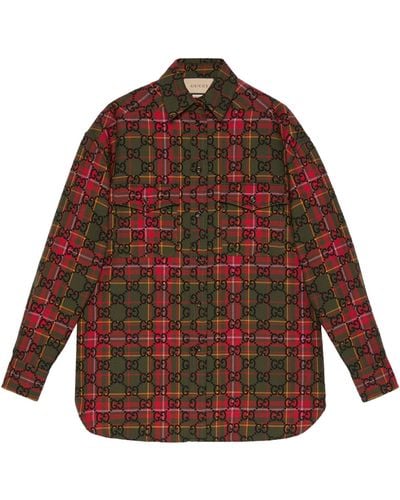 Gucci Wool-silk Tartan Shirt - Red