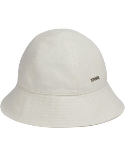 Zegna Oasi Linen Logo Bucket Hat - White