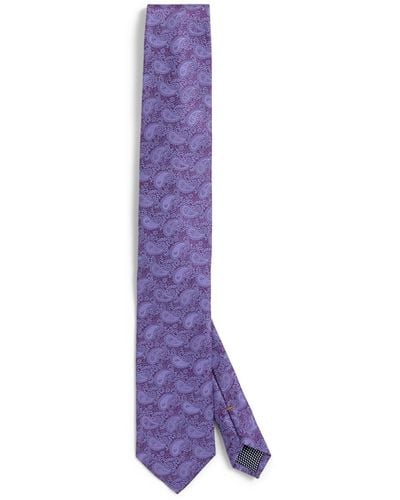 Eton Silk Paisley Print Tie - Purple