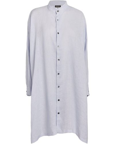 Eskandar Linen Check Longline Shirt - Grey