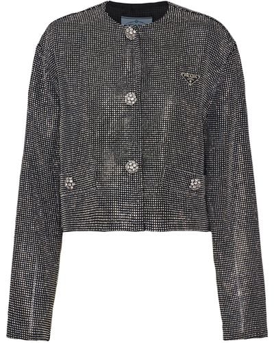 Prada Rhinestone-embellished Mesh Jacket - Grey