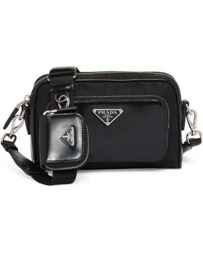 Prada Small Re-nylon Leather Cross-body Bag - Black