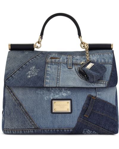 Dolce & Gabbana Denim Patchwork Sicily Soft Bag - Blue