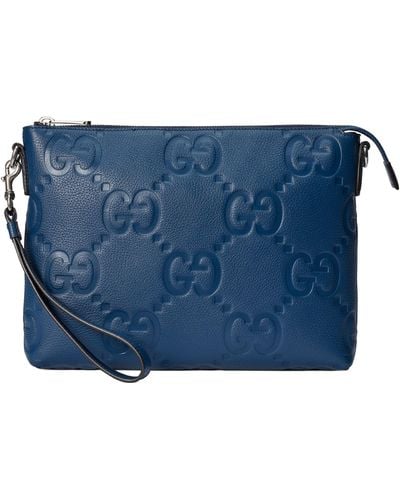 Gucci Leather Jumbo Gg Messenger Bag - Blue