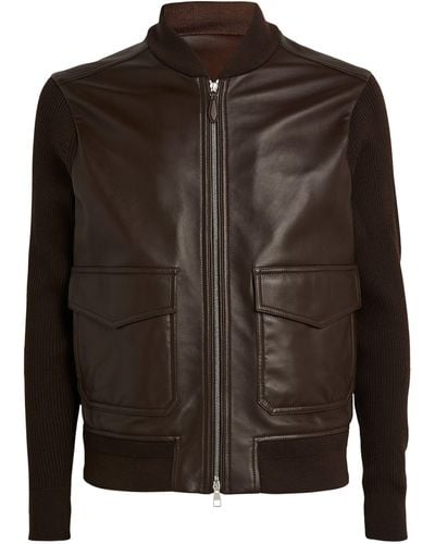 Dunhill Leather-wool Bomber Jacket - Brown