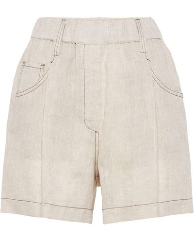 Brunello Cucinelli Lessivé Linen Tailored Shorts - Natural