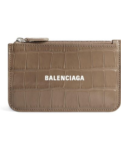 Balenciaga Croc-embossed Zipped Card Holder - Brown