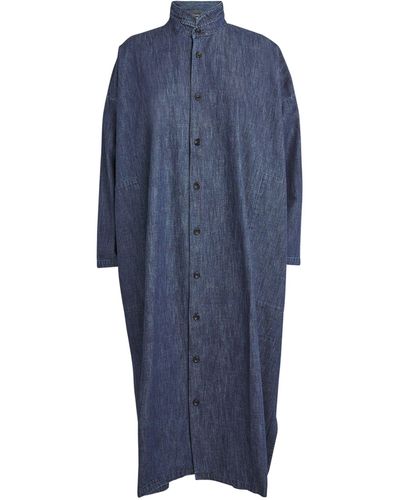 Eskandar Denim A-line Shirt Dress - Blue
