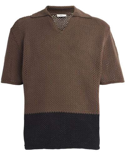 Commas Two-tone Knitted Polo Shirt - Brown