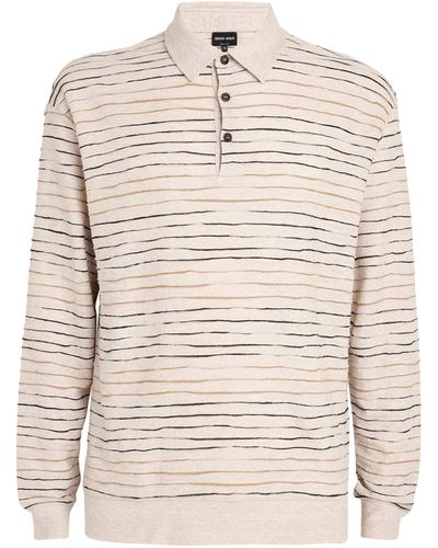 Giorgio Armani Long-sleeve Striped Polo Shirt - Natural
