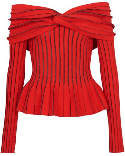 Balmain Knotted Off-the-shoulder Blouse - Red