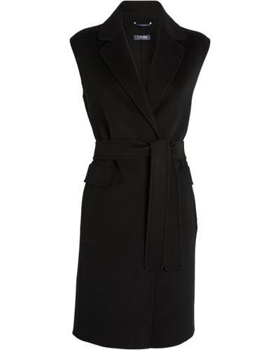 Max Mara Virgin Wool Sleeveless Belted Coat - Black