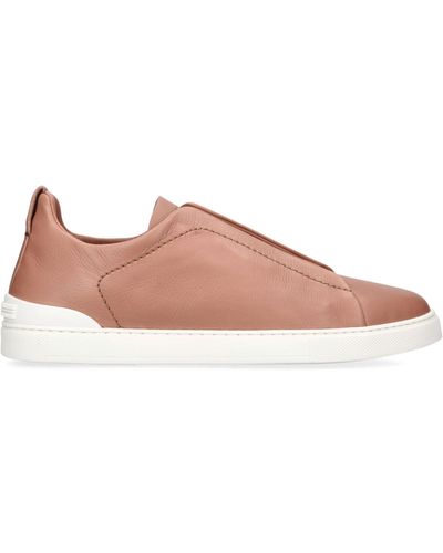 Zegna Leather Triple Stitch Sneakers - Pink