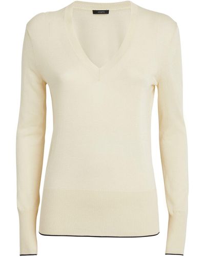 JOSEPH Silk-cotton V-neck Jumper - Natural